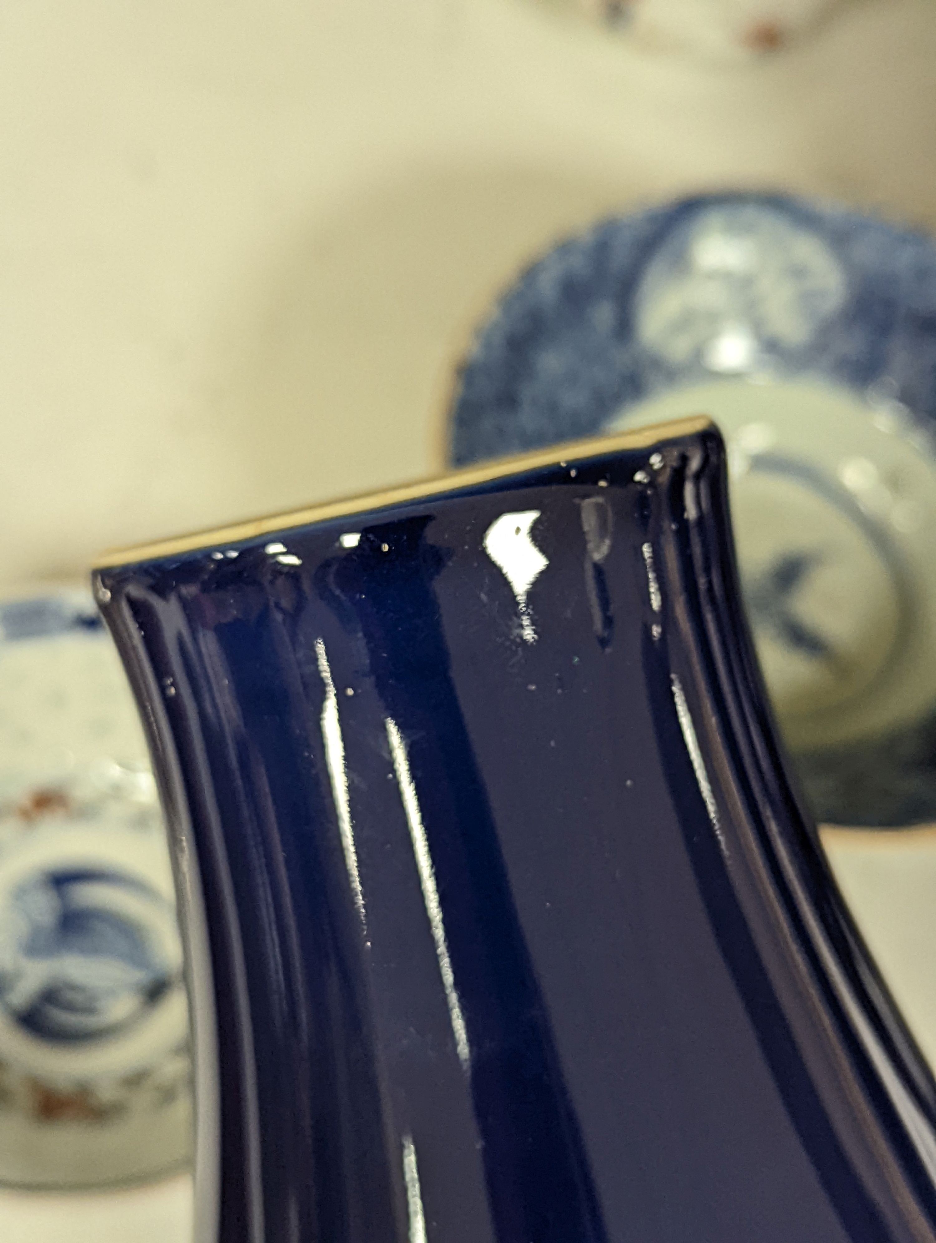 A Chinese blue glazed meiping, 20cm, and three Chinese bowls